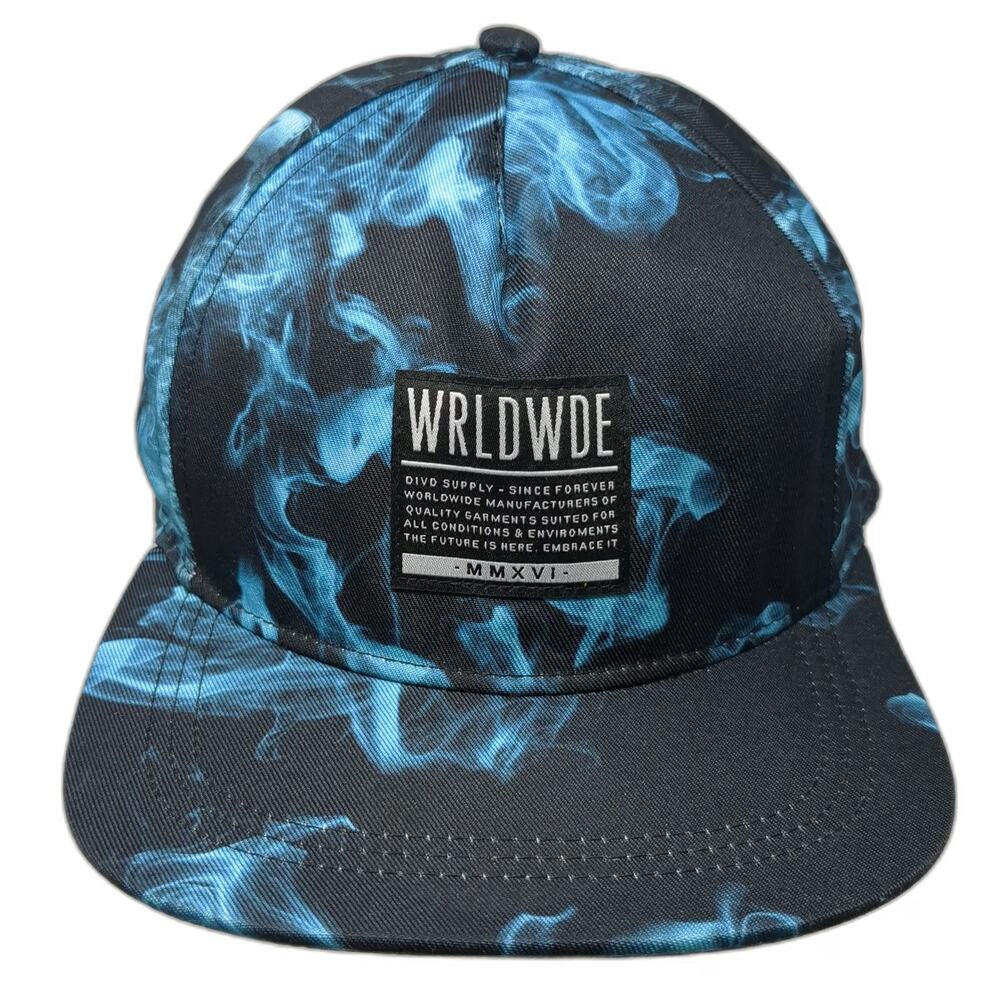 Divided 5 Panel Hat Blue Black One Size Smoke Print Flat Brim Don't Trip Patch